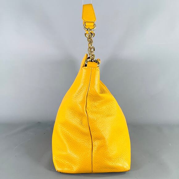 VERSACE COLLECTION Mustard Yellow Pebble Grain Leather Shoulder Bag - Picture 5 of 10